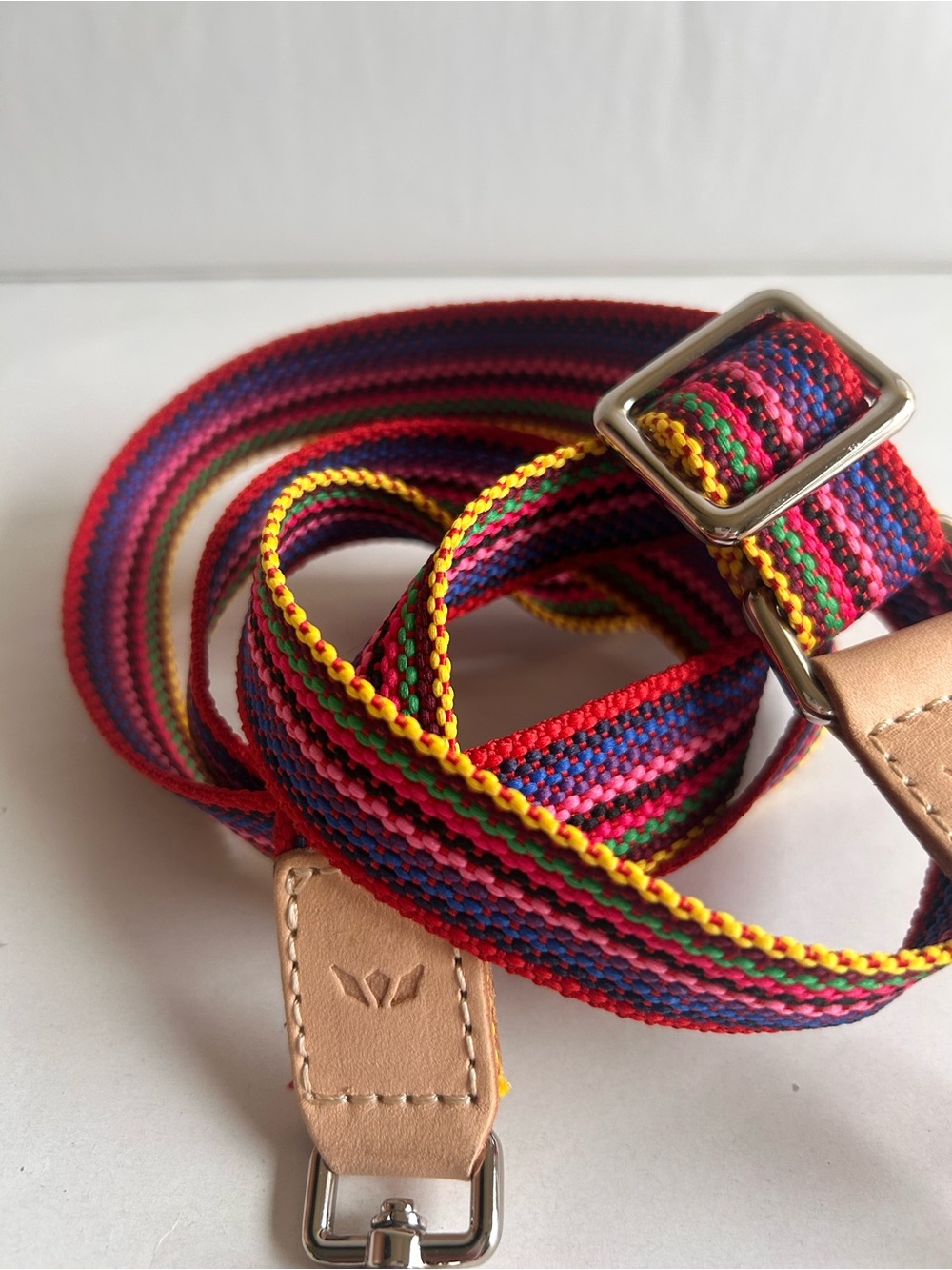 Consuela Rainbow Striped Adjustable Crossbody Strap with Tan Leather Ends - Picture 2 of 7